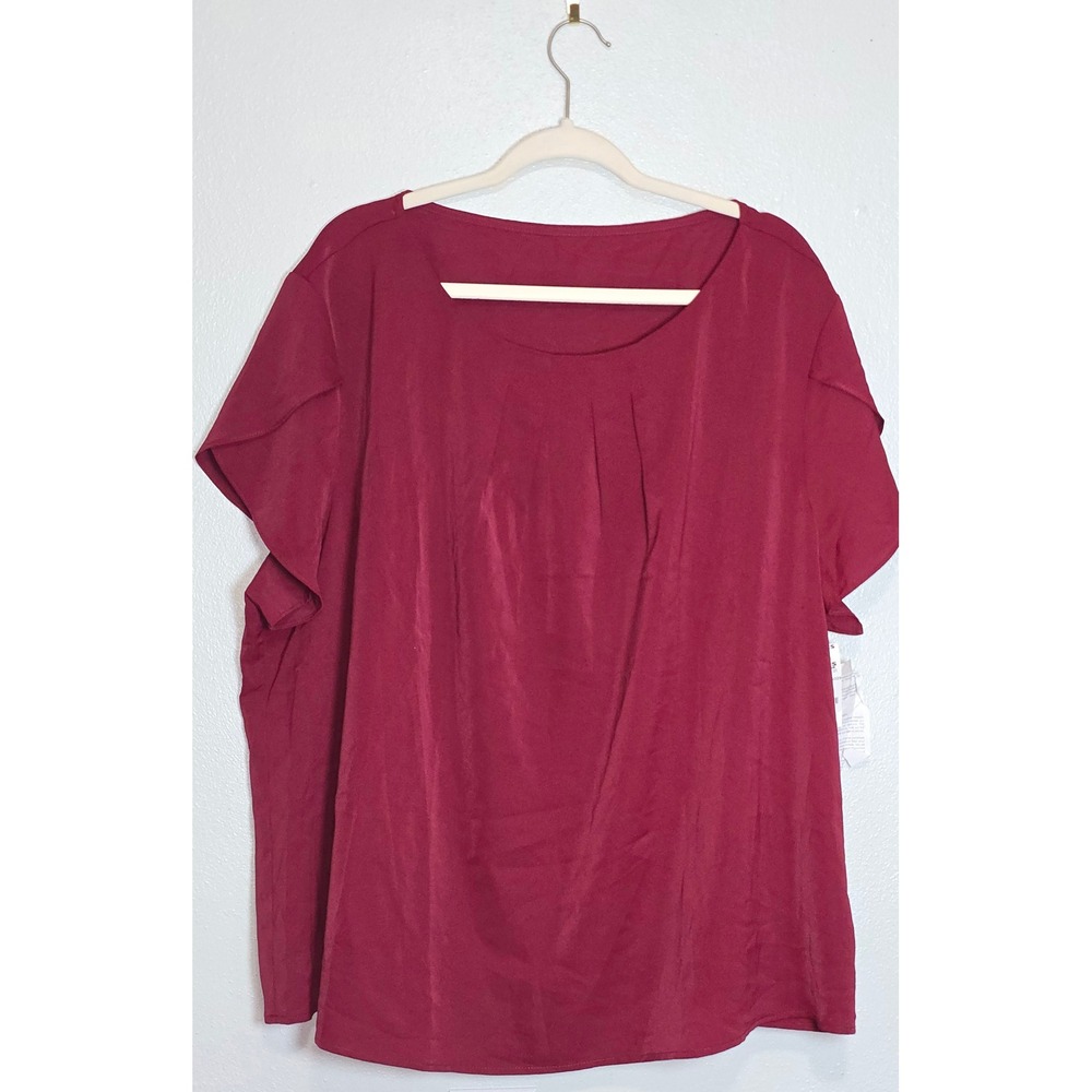 Kohl's Women 3X Bright Red Tulip Sleeve Pleated Scoop Neck Blouse NWT